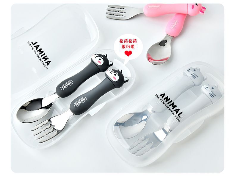 2pcs Tableware Cartoon Kids Spoon and Fork Set Stainless Steel Cute Fork Spoon Baby Spoons Kids Fork Baby Gadgets Baby Spoon Set